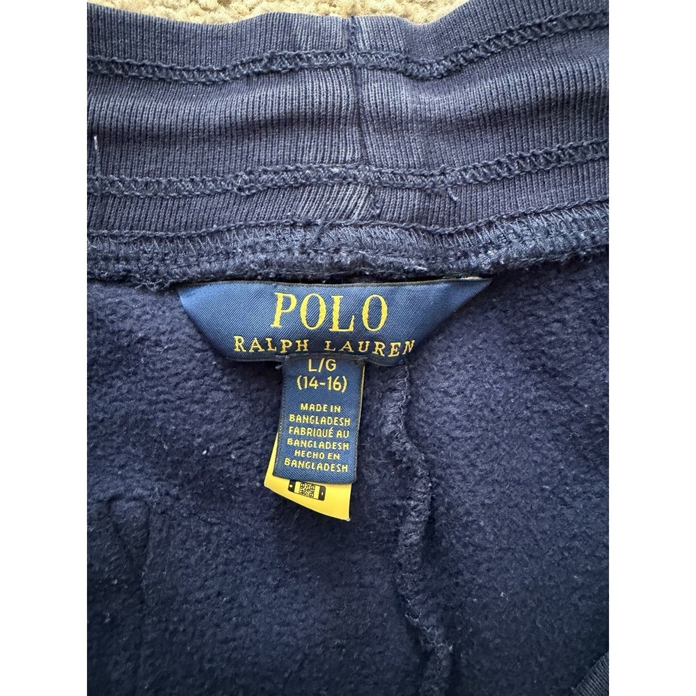Polo Ralph Lauren Navy TRIPLE‎ PONY LOGO Fleece Shorts Boys Pockets Large 14/16 - Picture 4 of 8